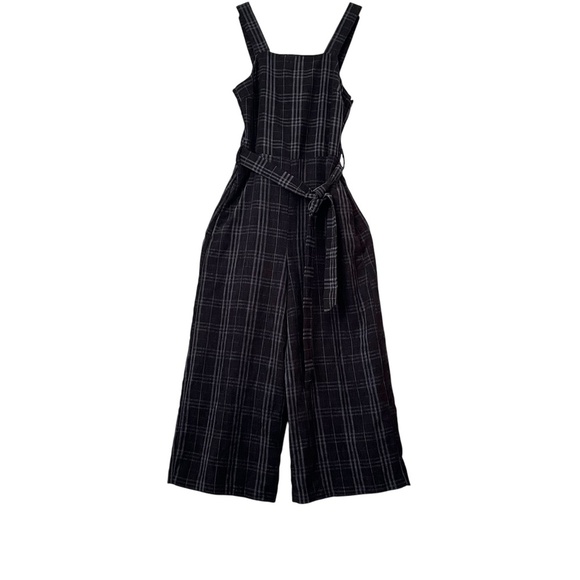 Zara Plaid Velour Overall Jumpsuit Sz S Black Side Zip Grunge Dark Academia 70’s - Picture 1 of 13